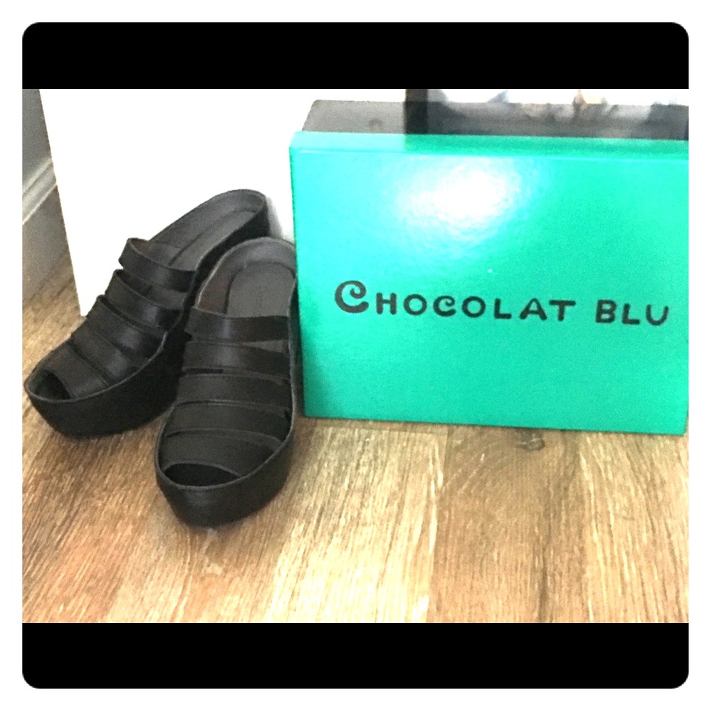 ❤️Black  Leather platform Wedge Sandals❤️